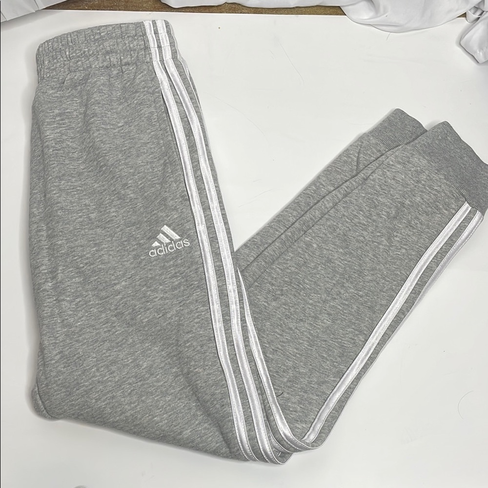 Adidas Gray Joggers with Signature Three-Stripe Design